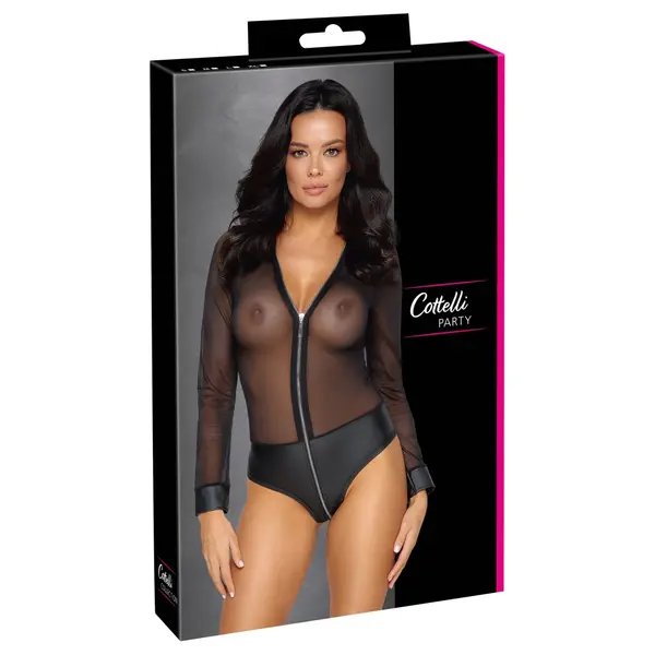 Боди с дълъг ръкав, матов ефект и дълъг цип, Cottelli PARTY