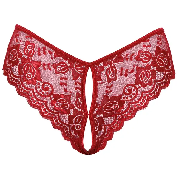 Бикини с отворено дъно, Cottelli LINGERIE Crotchless Panty, червени, S