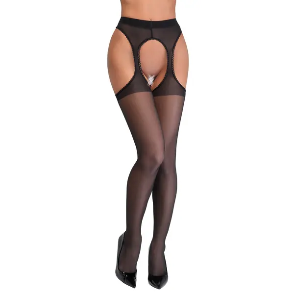 Чорапогащник с жартиери, заден шев и отворено дъно, Cottelli LEGWEAR