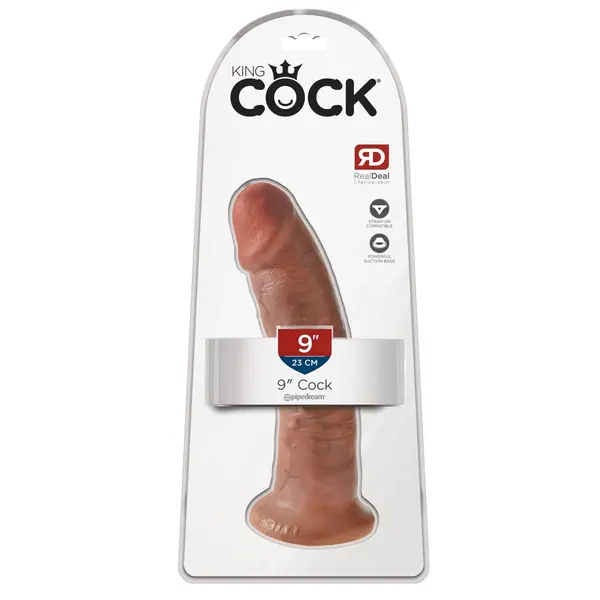 Масивно дилдо King Cock 9" – вендуза, изваяна форма, 24 см, телесен цвят