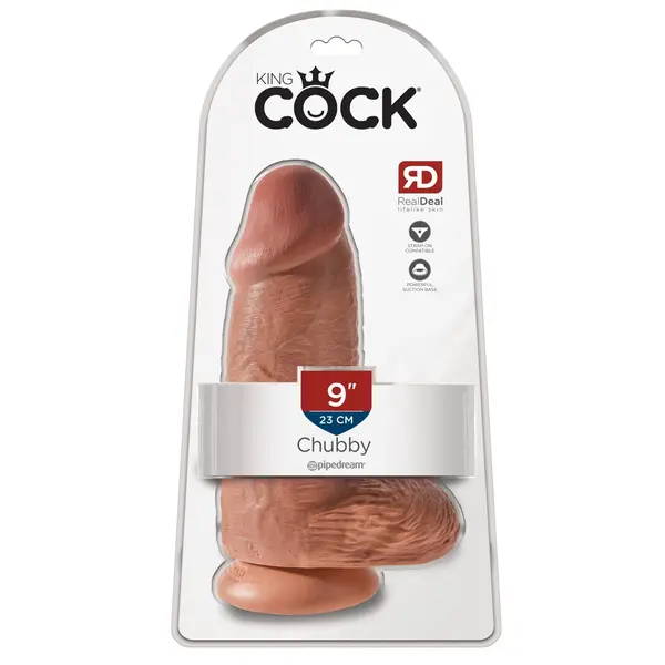 Дилдо King Cock 9" Chubby с тестиси – по-голям диаметър, вендуза, 22.9 см, светъл телесен цвят