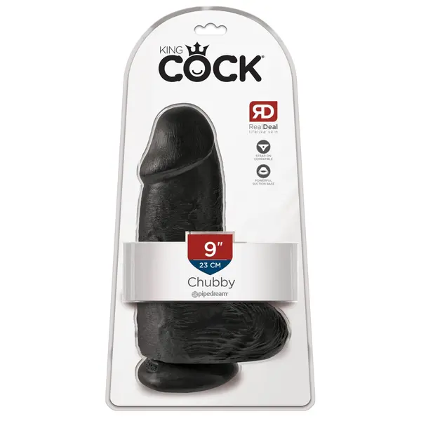 Дилдо King Cock 9" Chubby с тестиси – по-голям диаметър, вендуза, 22.9 см, тъмен телесен цвят