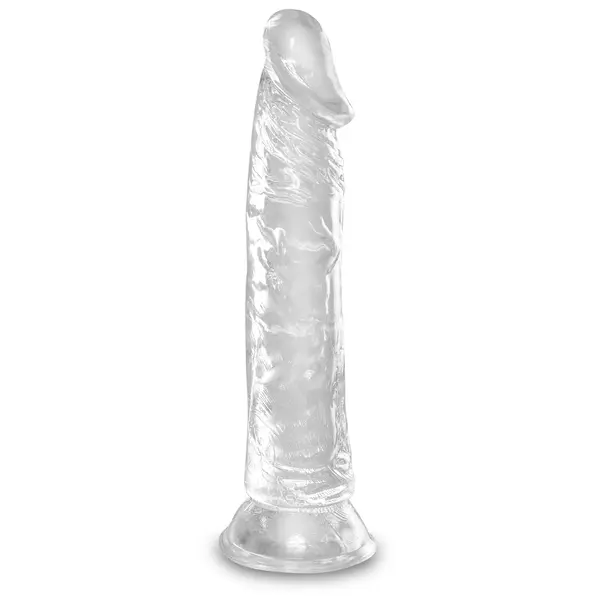 Масивно прозрачно дилдо King Cock Clear 8" – вендуза, гъвкав ствол, 21,8 см