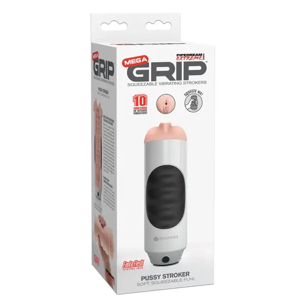 Вибриращ мастурбатор вагина Mega Grip Stroker Pussy Pipedream – стискане и вибрации, 23,7 см, светъл тен